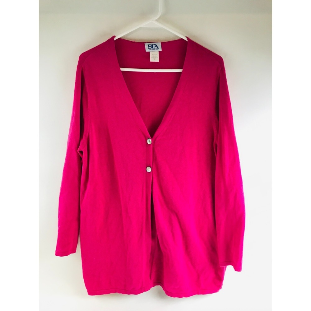 BFA Classics Sweater Women's Size L Solid Pink Cardigan Long Sleeve Side Slits